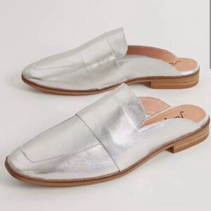 Free People Silver Leather Loafer Mule Slides
